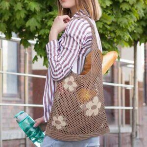 Mesh Tote Bag Khaki & Cream Floral ~ New